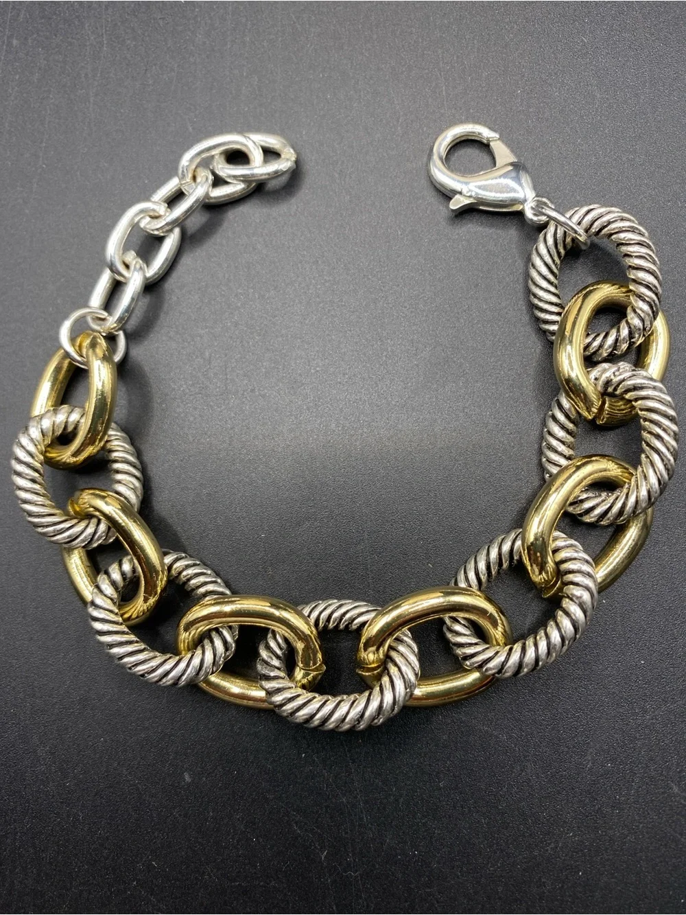 Mixed Metals Gold & Silver Tone Textured Link Bracelet Chunky 7